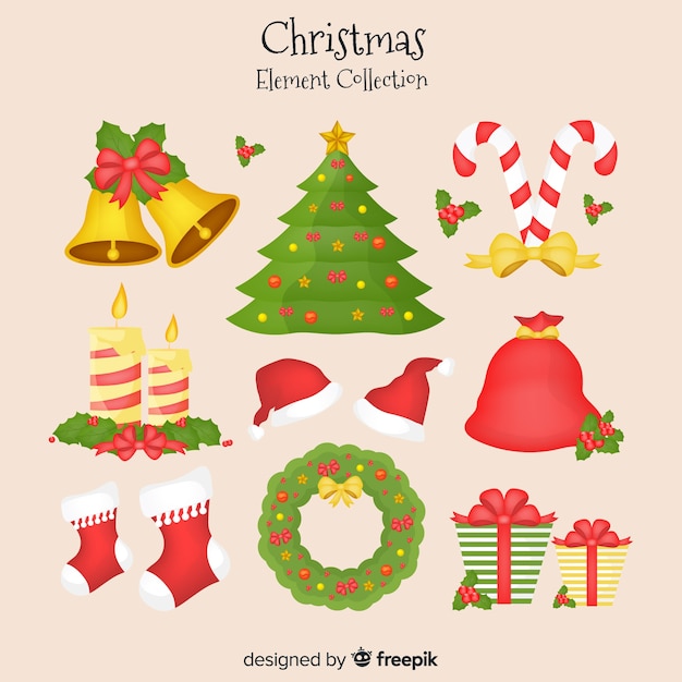 Colorful christmas element collection with flat design Free Vector