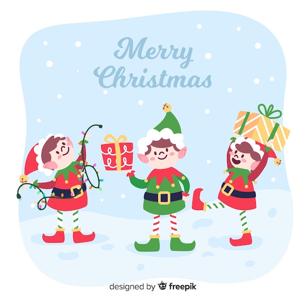 Colorful Christmas Elf Background In Flat Design Vector