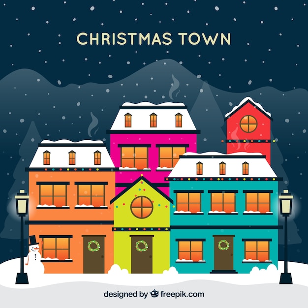 Download Colorful christmas town Vector | Free Download