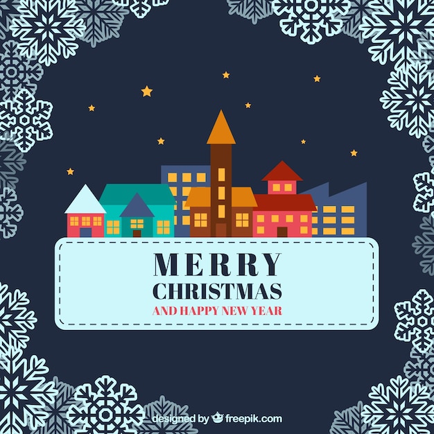 Download Colorful christmas village card Vector | Free Download