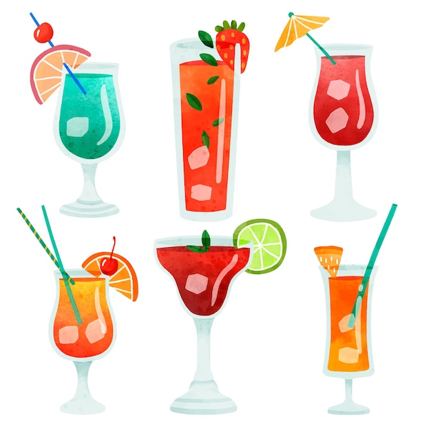 Premium Vector | Colorful cocktail drinks with various shaped glasses ...