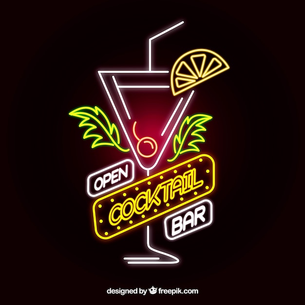 Premium Vector Colorful Cocktail Neon Sign 