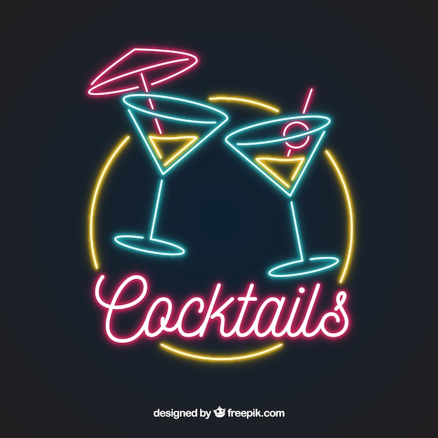 Colorful Cocktail Neon Sign Free Vector 