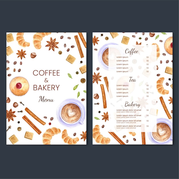 Colorful coffee and bakery menu design illustration Free Vector