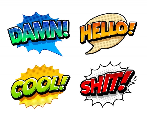 Colorful comic label collection Free Vector