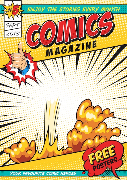 Colorful comic magazine cover template Free Vector
