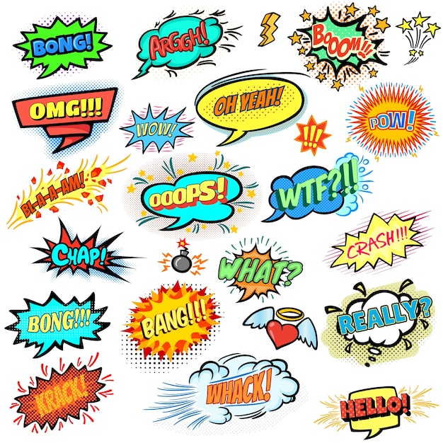 Colorful comic speech bubbles collection Vector | Free Download