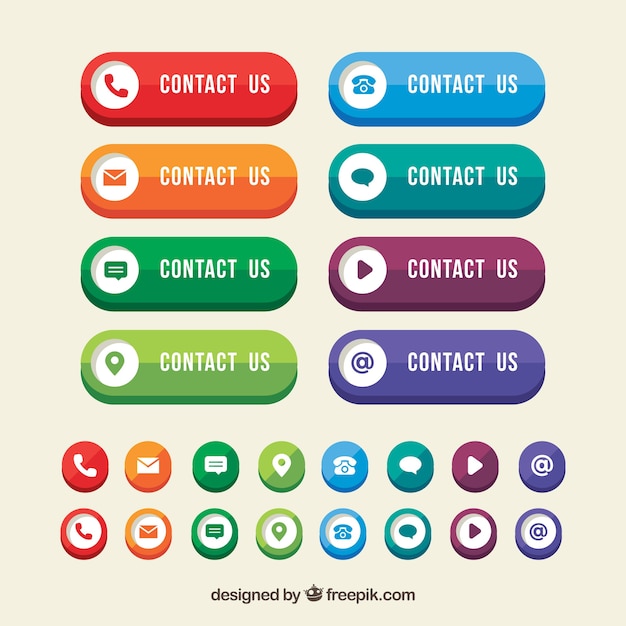 Colorful contact buttons with icons in flat design Vector | Free Download