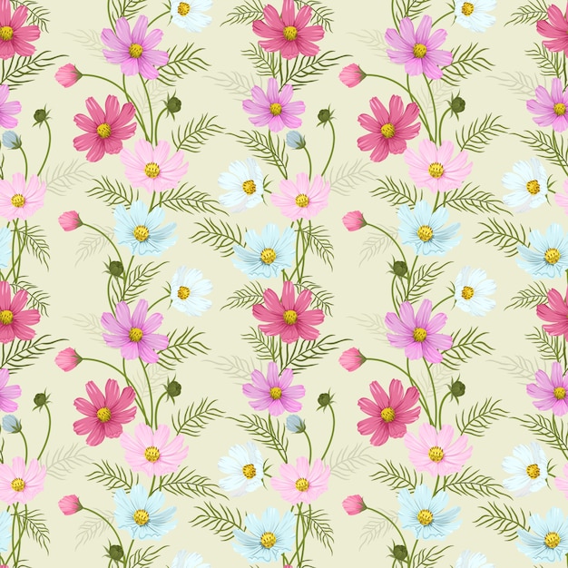 Premium Vector Colorful cosmos flowers seamless pattern.