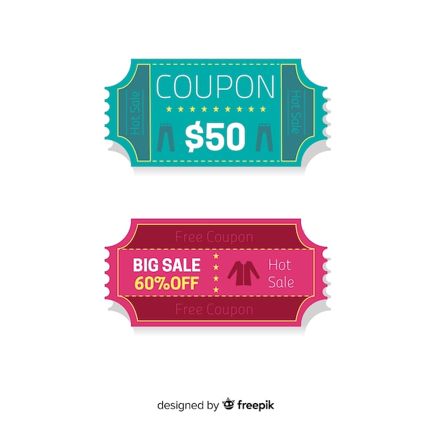 Colorful coupon template with flat design | Free Vector