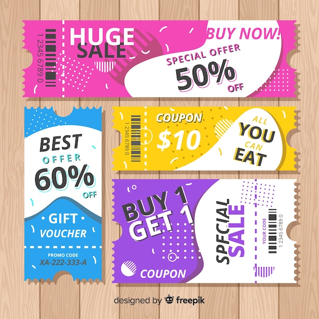 Colorful coupon template with flat design Vector | Free Download