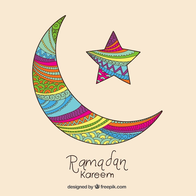 Colorful crescent moon for Ramadan Kareem Vector Free Download