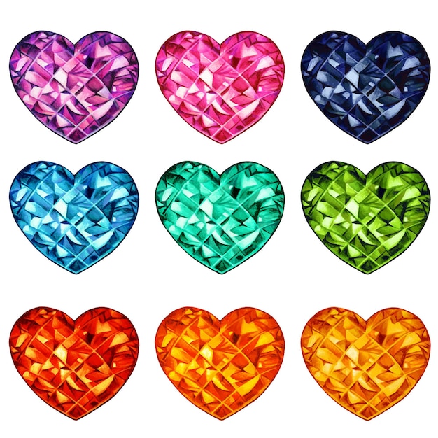 Premium Vector | Colorful crystal heart shaped gems collection