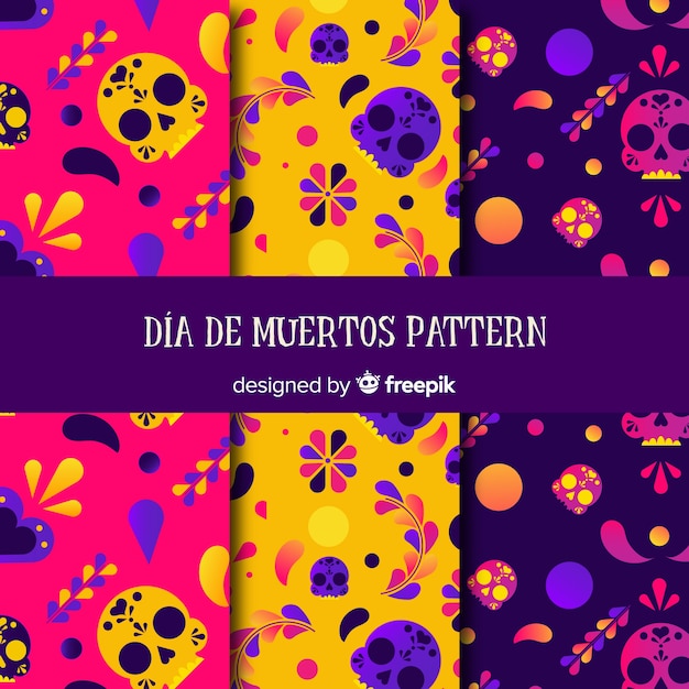 Colorful día de muertos pattern collection with flat design Free Vector