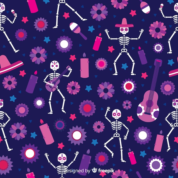 Free Vector | Colorful día de muertos pattern collection with flat design