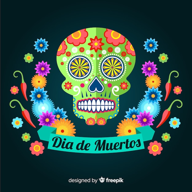Colorful dia de muertos skull background Vector | Free Download