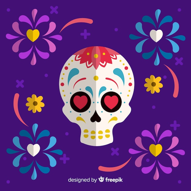 colorful dia de los muertos skull