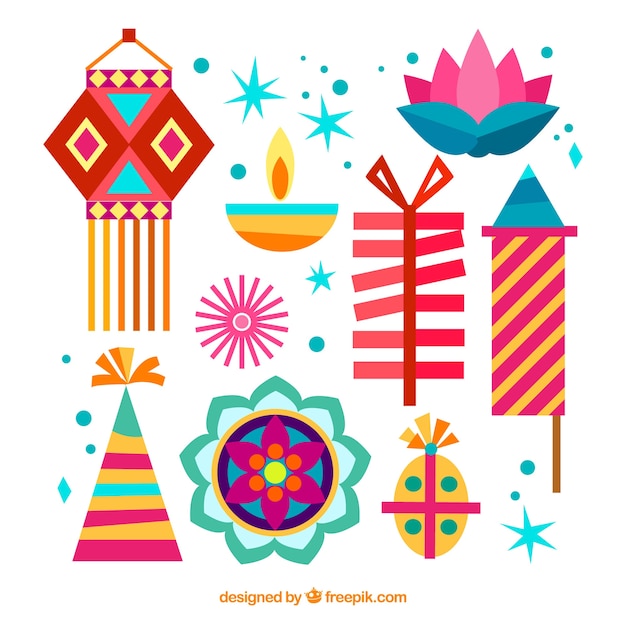 Free Vector | Colorful diwali elements collection