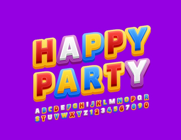 Premium Vector | Colorful emblem happy party. bright kids font ...