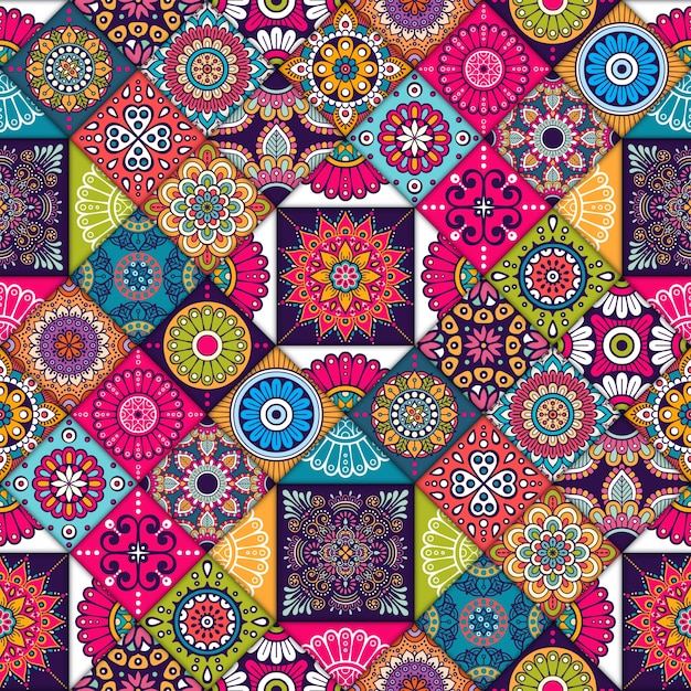 Free Vector Colorful Ethnic Tiles Pattern