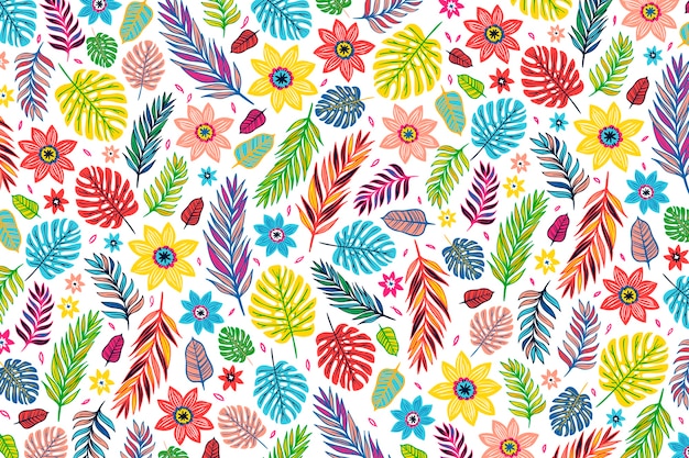 カラフルなエキゾチックな花柄の壁紙デザイン プレミアムベクター