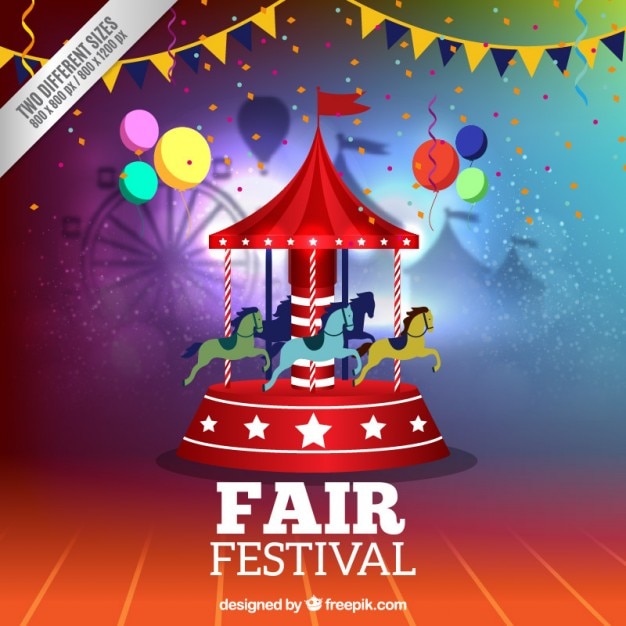 Colorful fair background with a carousel Vector | Free Download