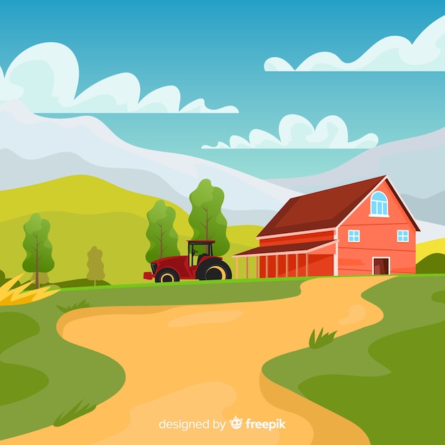 Free Vector | Colorful farm landscape cartoon style