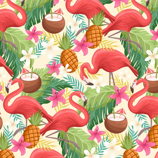 Colorful flamingo pattern Free Vector