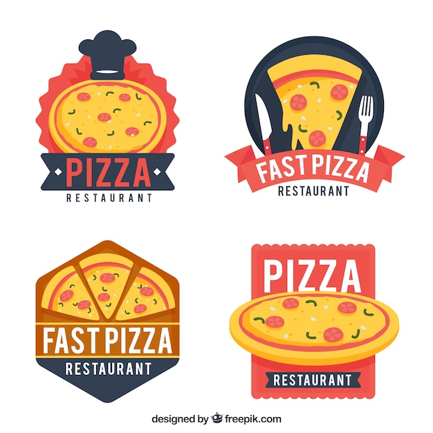 Colorful flat design pizza logo\
collection