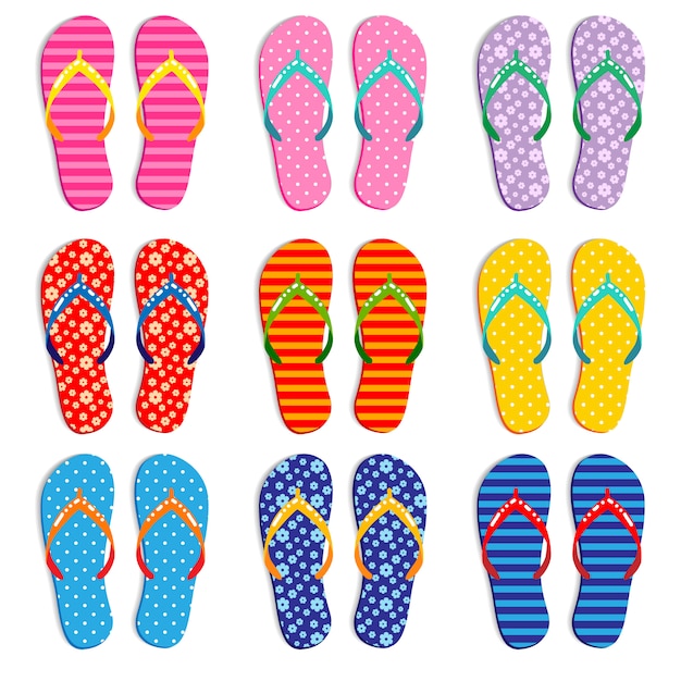 Premium Vector | Colorful flip flops various designs