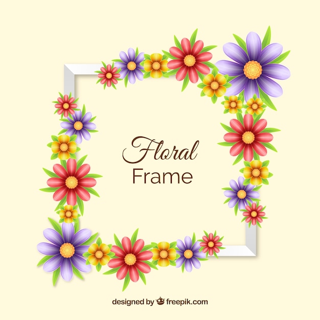 Colorful floral frame in flat style