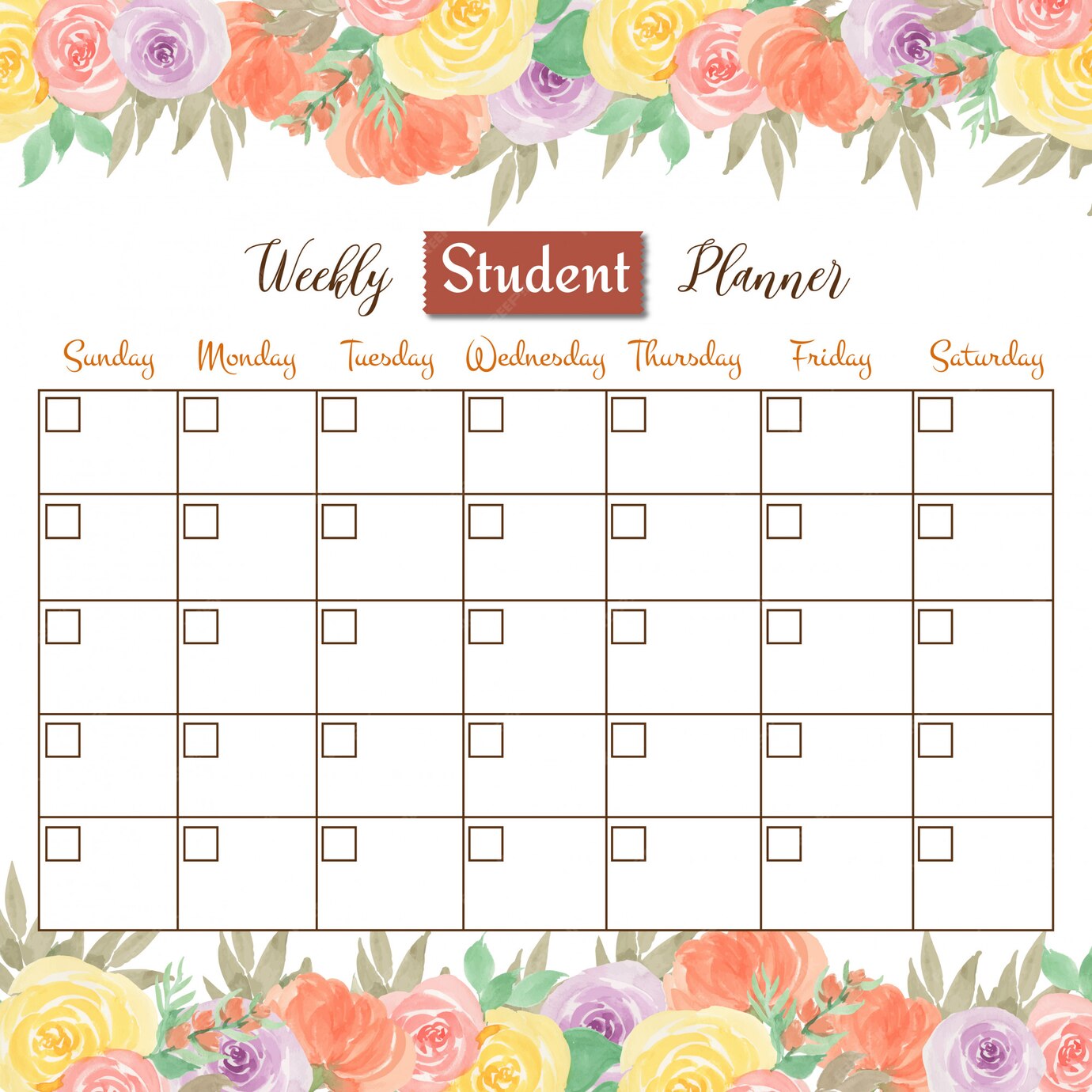 Premium Vector | Colorful floral weekly planner