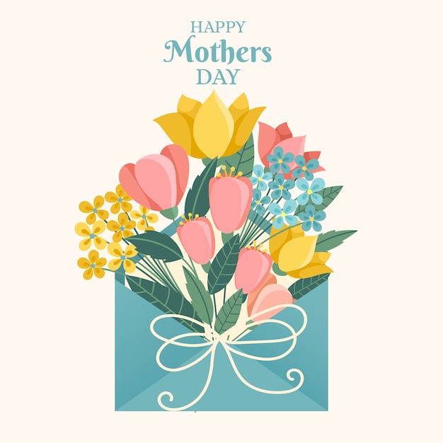 Colorful Flowers In Envelope With Mother S Day Lettering Free Vector