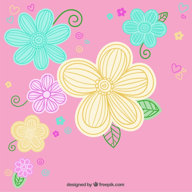 Colorful flowers over pink background