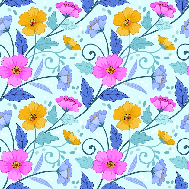 Premium Vector Colorful Flowers Seamless Pattern