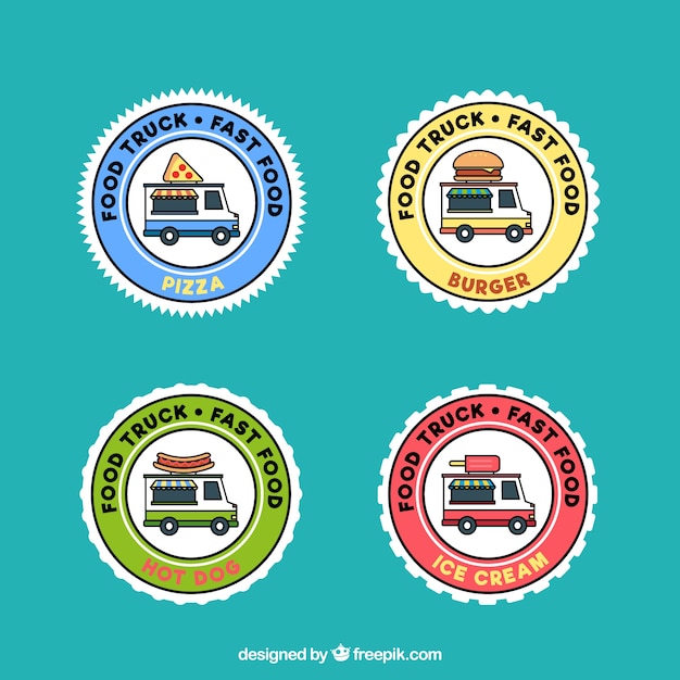 Colorful food truck logos with circular design | Free Vector