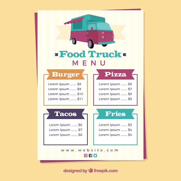 Free Vector Colorful food truck menu template