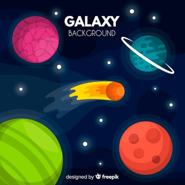 Colorful galaxy background with flat design Free Vector