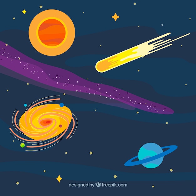 Colorful Galaxy Background With Flat Design Free Vector