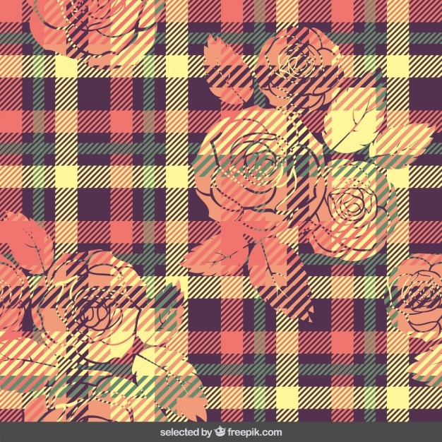 colorful-gingham-pattern-with-flowers-free-vector