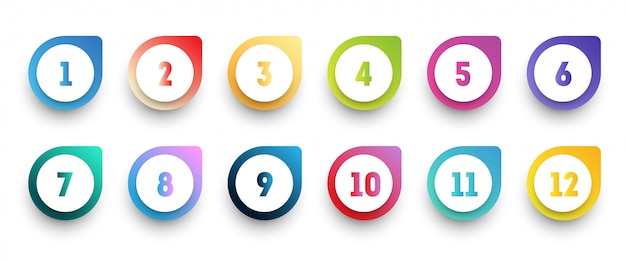 Premium Vector Colorful Gradient Arrow Bullet Point Icon Set With Number From 1 To 12