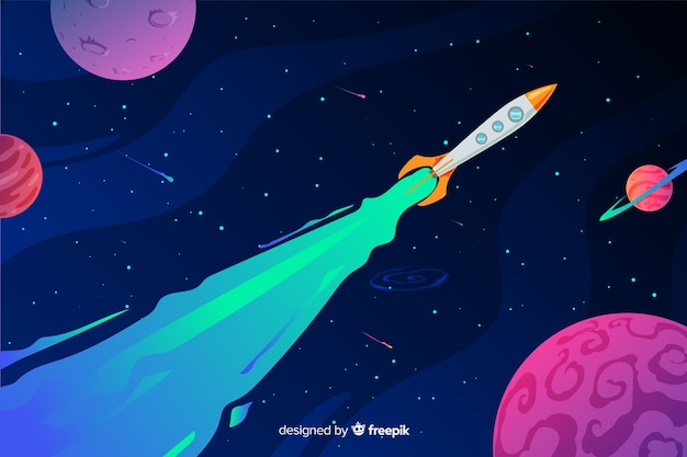 Free Vector Colorful Gradient Space With A Rocket Background 6488