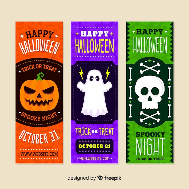 Download Colorful halloween banners with flat design | Free Vector