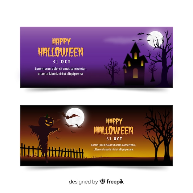 Download Colorful halloween banners with realistic design Vector ...