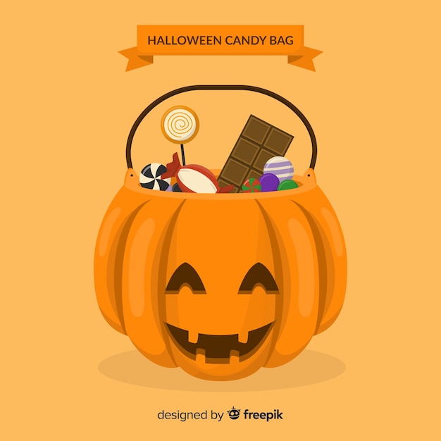 Free Vector | Colorful halloween candy bag with flat design