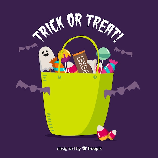 Free Vector | Colorful halloween candy bag with flat design