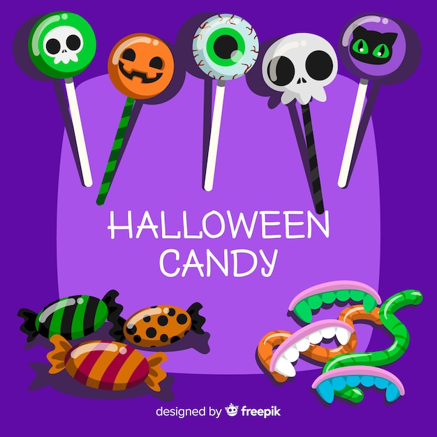 Download Colorful halloween candy collection with flat design ...