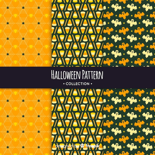 Colorful halloween pattern collection with geometric design Free Vector