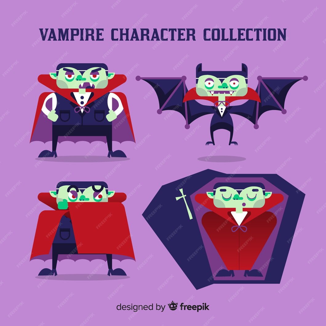 Free Vector | Colorful halloween vampire character collection with flat ...