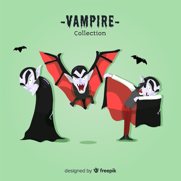 Collezione Di Personaggi Di Halloween Vampiro Colorato Con Design Piatto Vettore Gratis